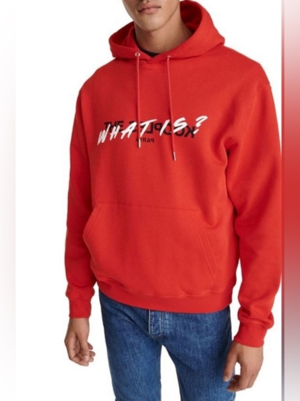 The Kooples Red “What Is?” Hoody, Kangaroo Pocket NWT Sz L Ret $240